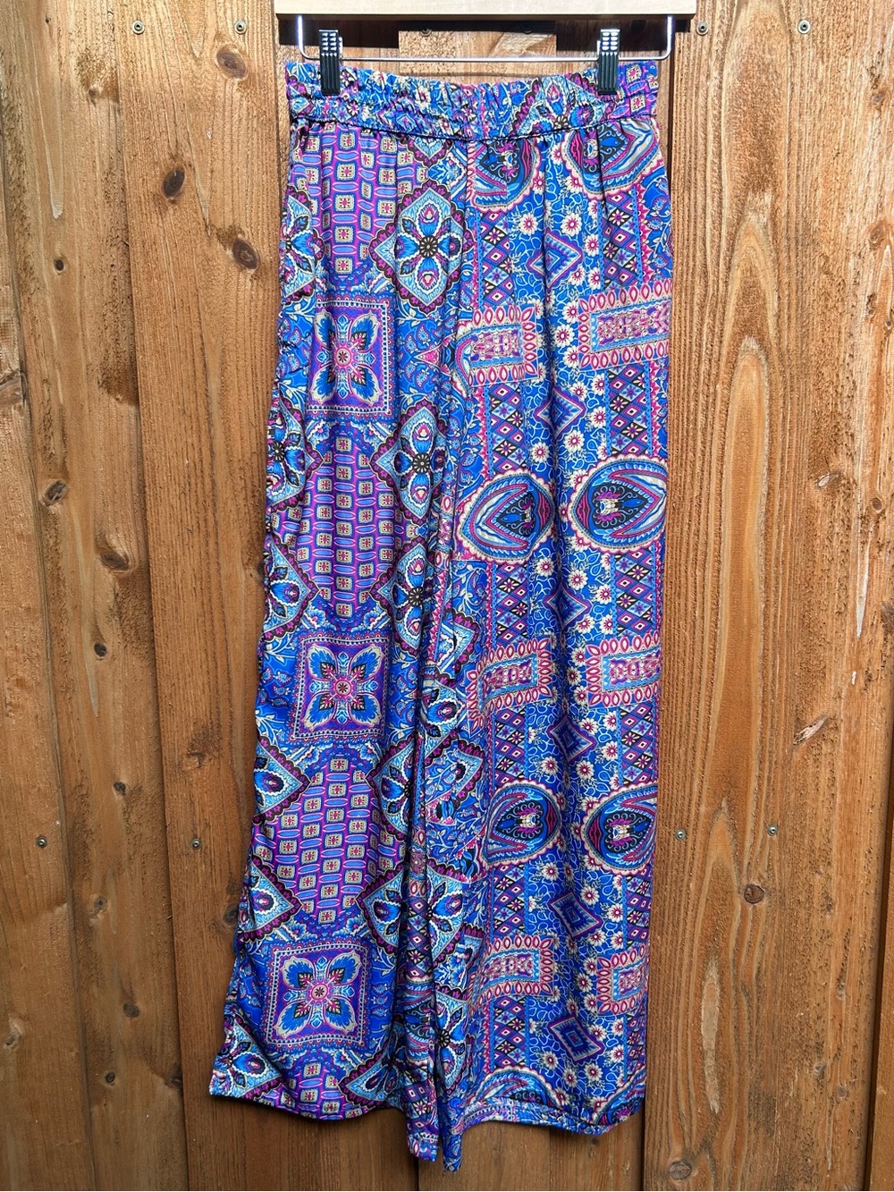 Chelsea & Theodore Satin Floral Paisley Palazzo Wide Leg Boho Pants Size S